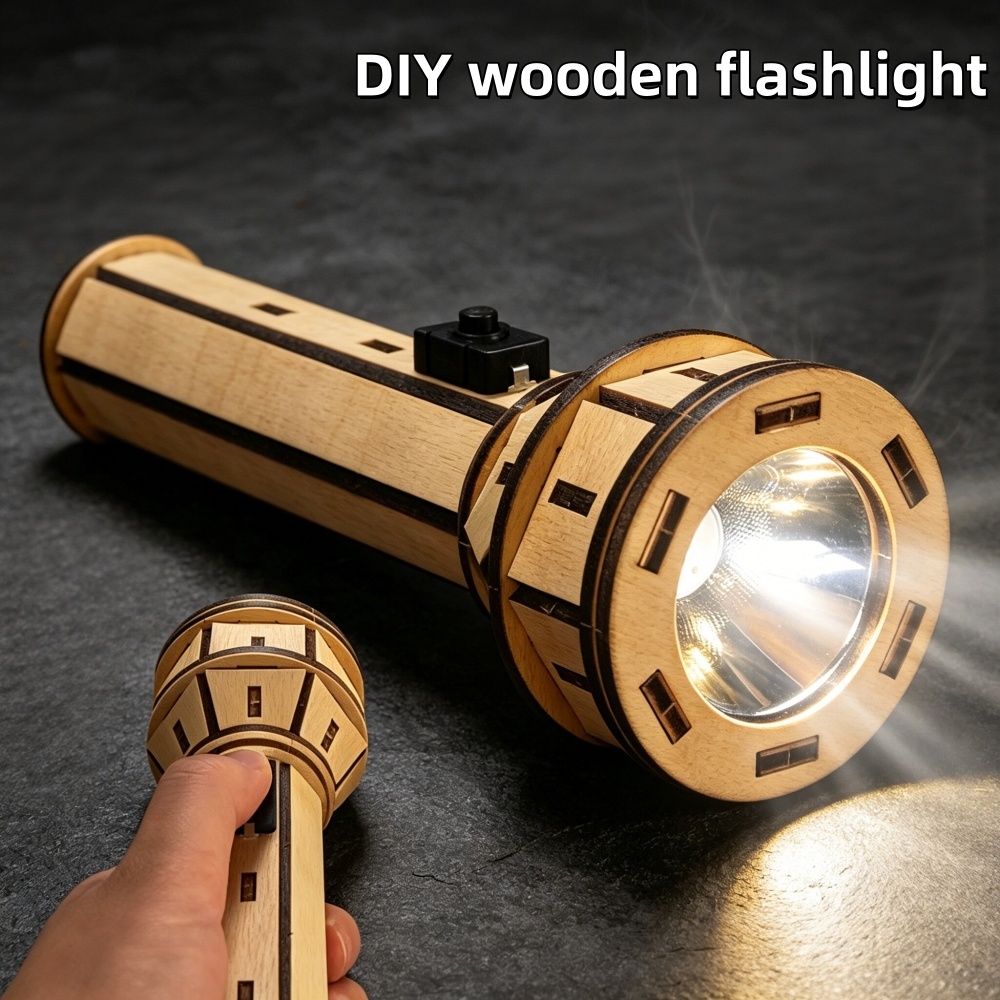 Science Project Diy - Holz-DIY-Taschenlampen-Puzzle-Set STEM Lehrreiches Handgefertigtes Montage-Physikprojekt für