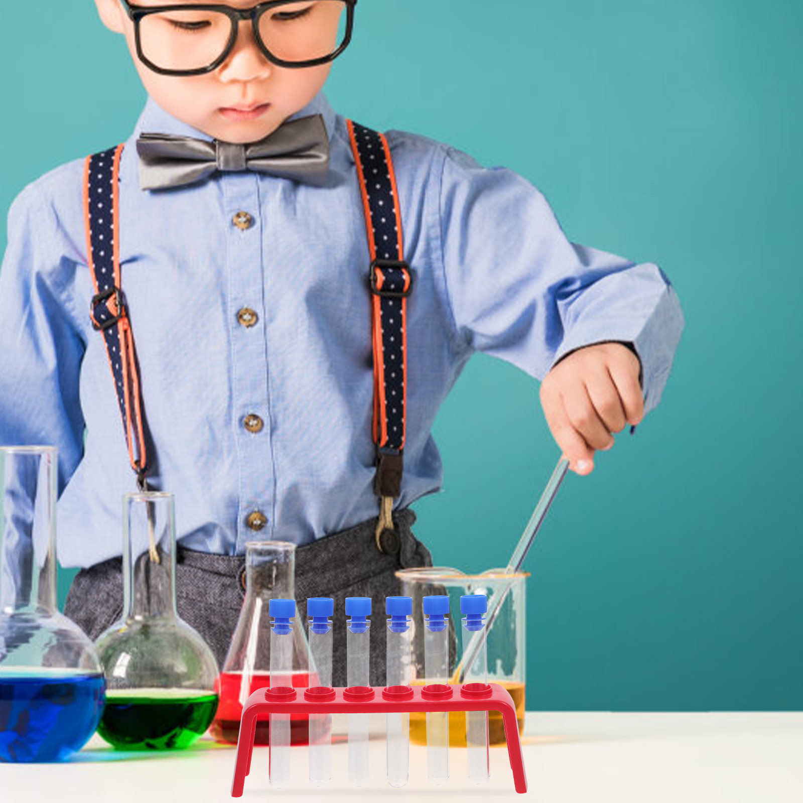 Science Experiment - 6-teiliges Wissenschaftsexperiment-Set, Kunststoff-Reagenzgläser, Halter, Deckel, transparente
